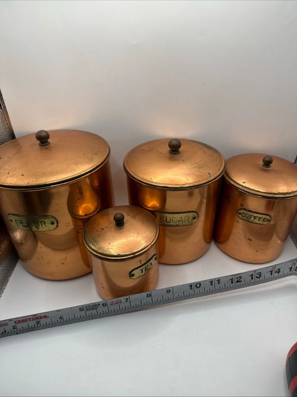 MCM Copper & Brass Vintage Canisters Patina Nesting Set 4 Flour/Sugar/Coffee/Tea